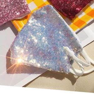 Iridescent sequin glitter fabric face mask